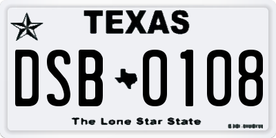 TX license plate DSB0108