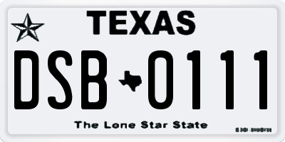 TX license plate DSB0111