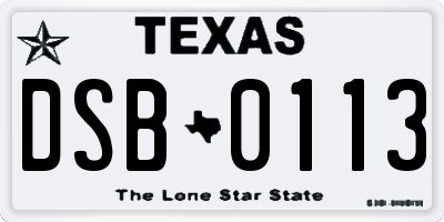 TX license plate DSB0113