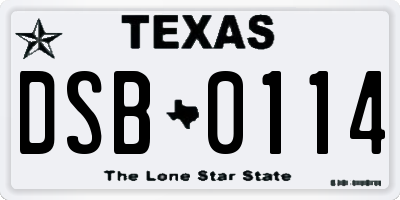 TX license plate DSB0114