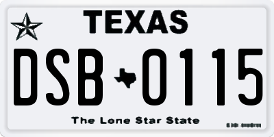 TX license plate DSB0115