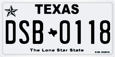 TX license plate DSB0118