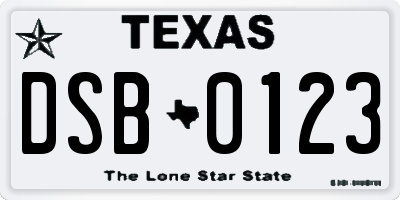 TX license plate DSB0123
