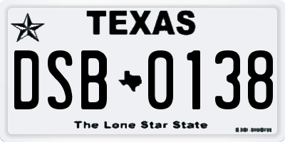 TX license plate DSB0138