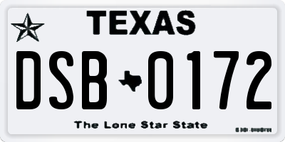 TX license plate DSB0172