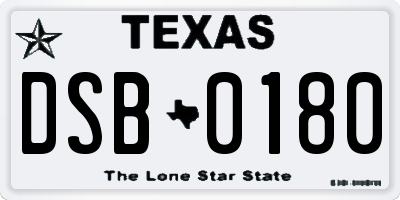 TX license plate DSB0180