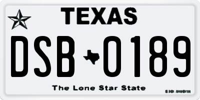 TX license plate DSB0189