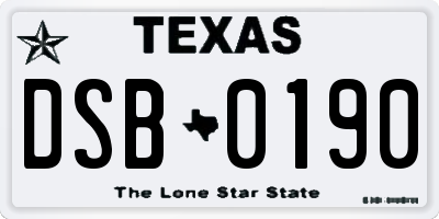 TX license plate DSB0190
