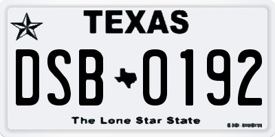 TX license plate DSB0192