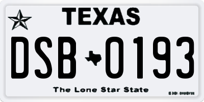 TX license plate DSB0193