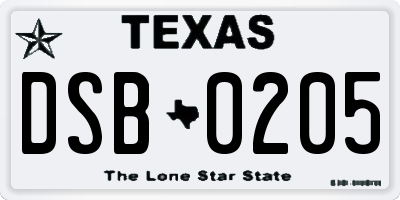 TX license plate DSB0205