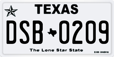 TX license plate DSB0209