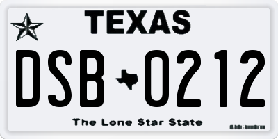 TX license plate DSB0212