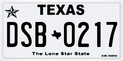 TX license plate DSB0217
