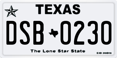TX license plate DSB0230