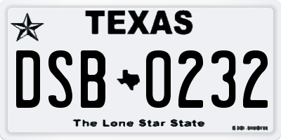 TX license plate DSB0232