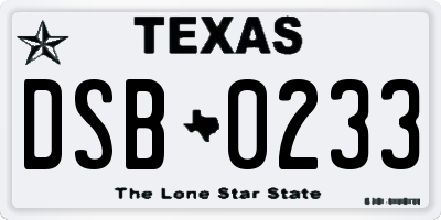 TX license plate DSB0233