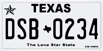 TX license plate DSB0234