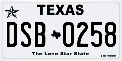 TX license plate DSB0258