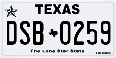 TX license plate DSB0259