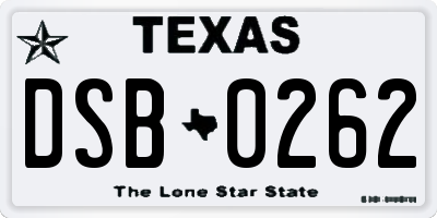 TX license plate DSB0262