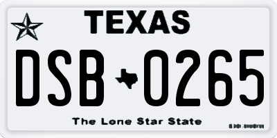 TX license plate DSB0265