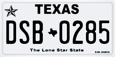 TX license plate DSB0285