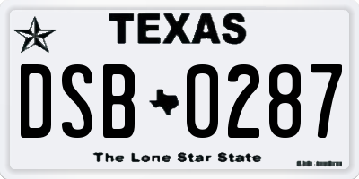 TX license plate DSB0287