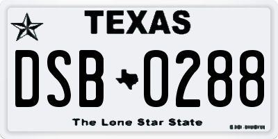 TX license plate DSB0288