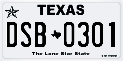 TX license plate DSB0301