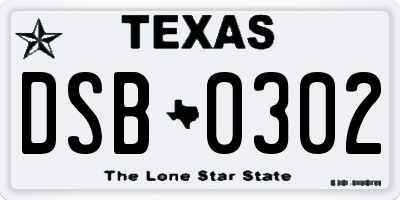 TX license plate DSB0302