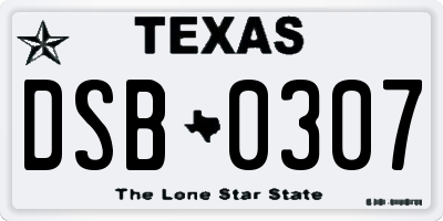 TX license plate DSB0307