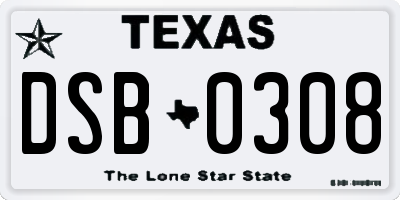 TX license plate DSB0308