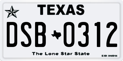 TX license plate DSB0312