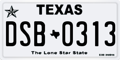 TX license plate DSB0313