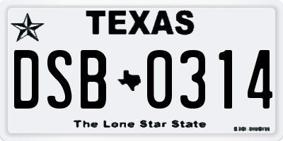 TX license plate DSB0314