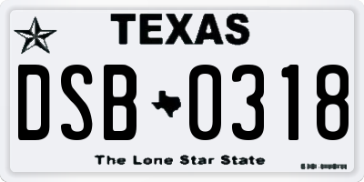 TX license plate DSB0318