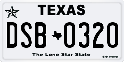 TX license plate DSB0320