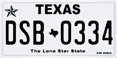 TX license plate DSB0334