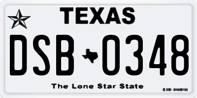 TX license plate DSB0348