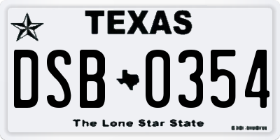 TX license plate DSB0354