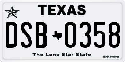TX license plate DSB0358