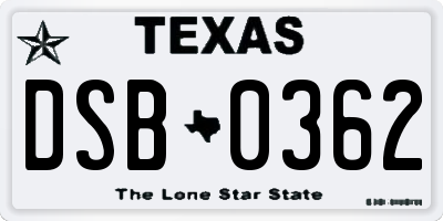 TX license plate DSB0362