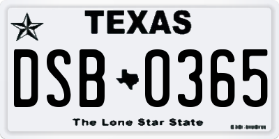 TX license plate DSB0365