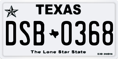 TX license plate DSB0368