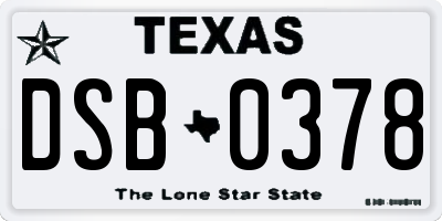 TX license plate DSB0378