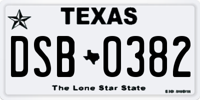 TX license plate DSB0382