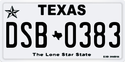 TX license plate DSB0383