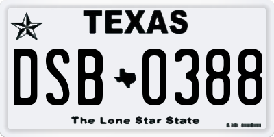 TX license plate DSB0388
