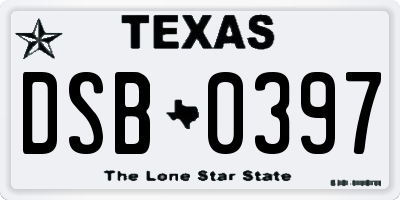 TX license plate DSB0397